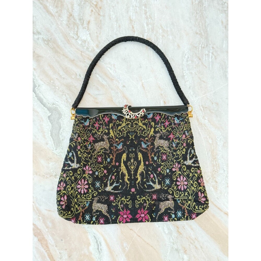 Vintage 1950’s Herve Paris Black Beads Flower Evening Bag